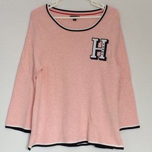 Tommy Hilfiger Womens Sweater Pullover XL Pink Large Letter H Long Sleeve